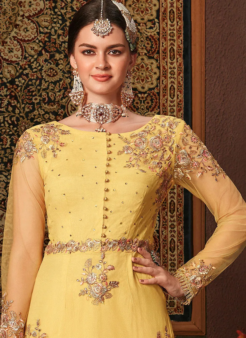 Yellow Bunch Embroidered Pakistani Pants Suit