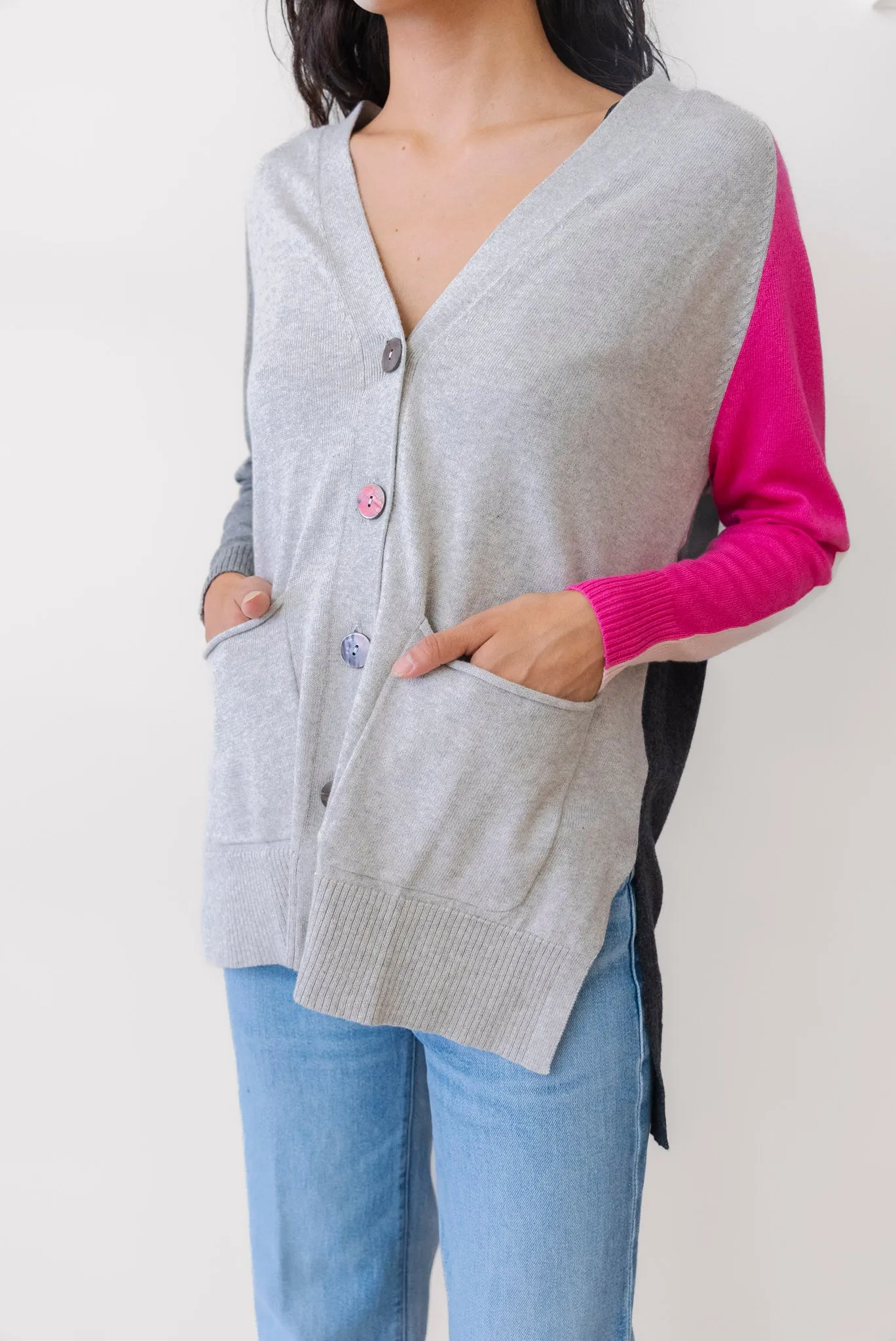 ZAKET AND PLOVER Pocket Cardigan in Grey & Pink
